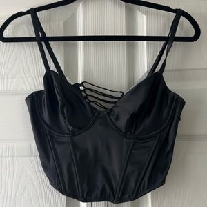 Parade Women’s Satin Look Lace Up Corset Top in Black